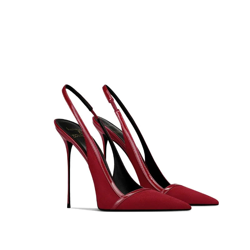 autumn new style wine red suede high-end versatile dress sandals elegant and beautiful pointed toe stiletto heels women's shoes