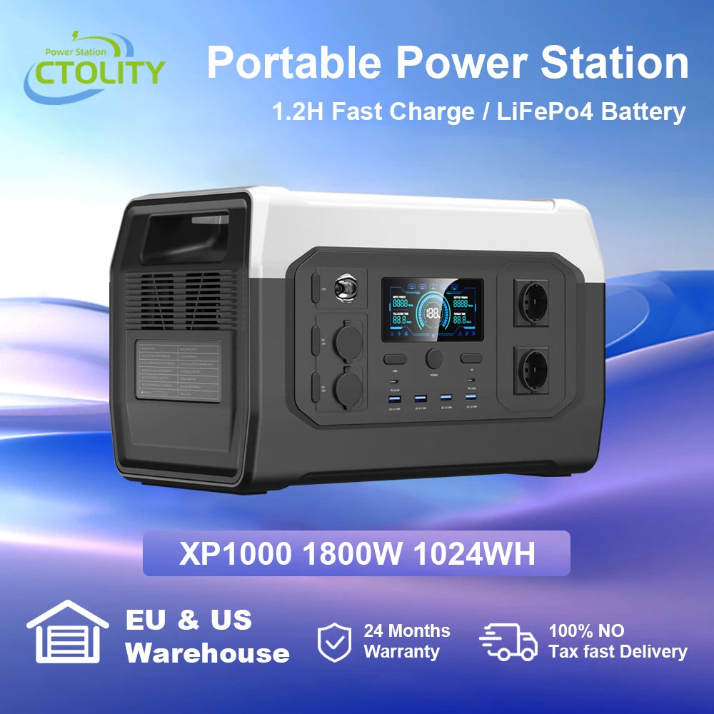 CTOLITY XP1000 1800W Portable Power Station Camping 1024Wh Lifepo4 Battery Emergency Power Emergency Energy Home Appliance RV