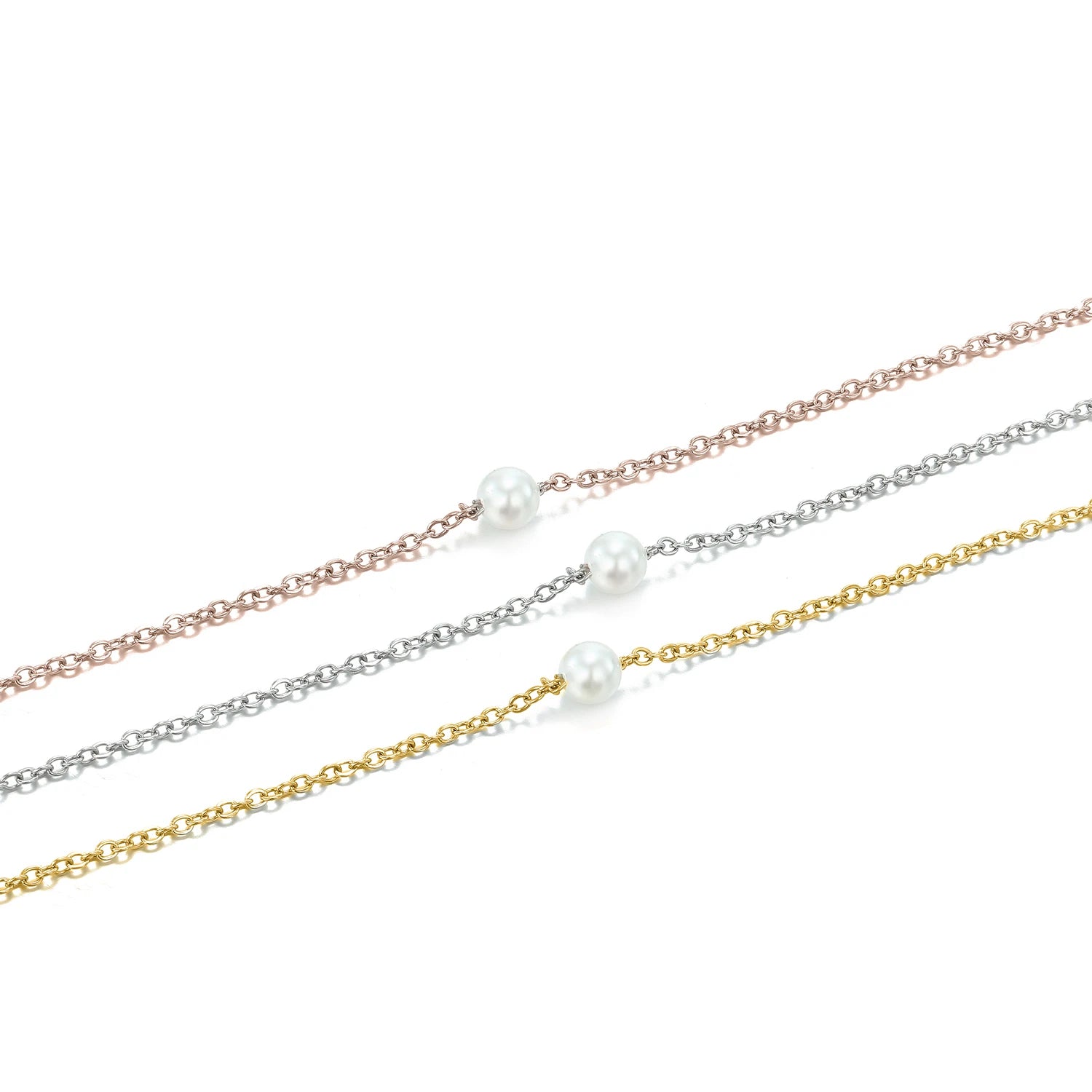 4MM Simulated-pearl Pendant Necklace for Women Dainty Stainless Steel Gold Color Necklace Women