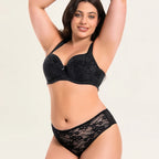 Women Plus Size Minimizer Lace Bra And Panty Set Underwire Full Coverage Big Cup D E F G H I J Smooth Back Fat Lingerie 2 Pieces