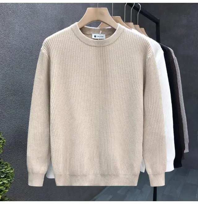 Korean Style Men's Sweater Vertical Stripes Round Neck Pullovers High Quality Inner Soft Knitted Fashion Versatile Undershirt