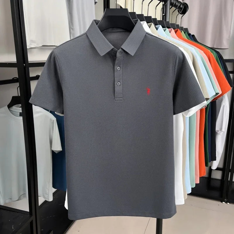 Luxury brand pony embroidered short sleeve men's polo shirt new business casual breathable summer comfort high-end Paul T-shirt
