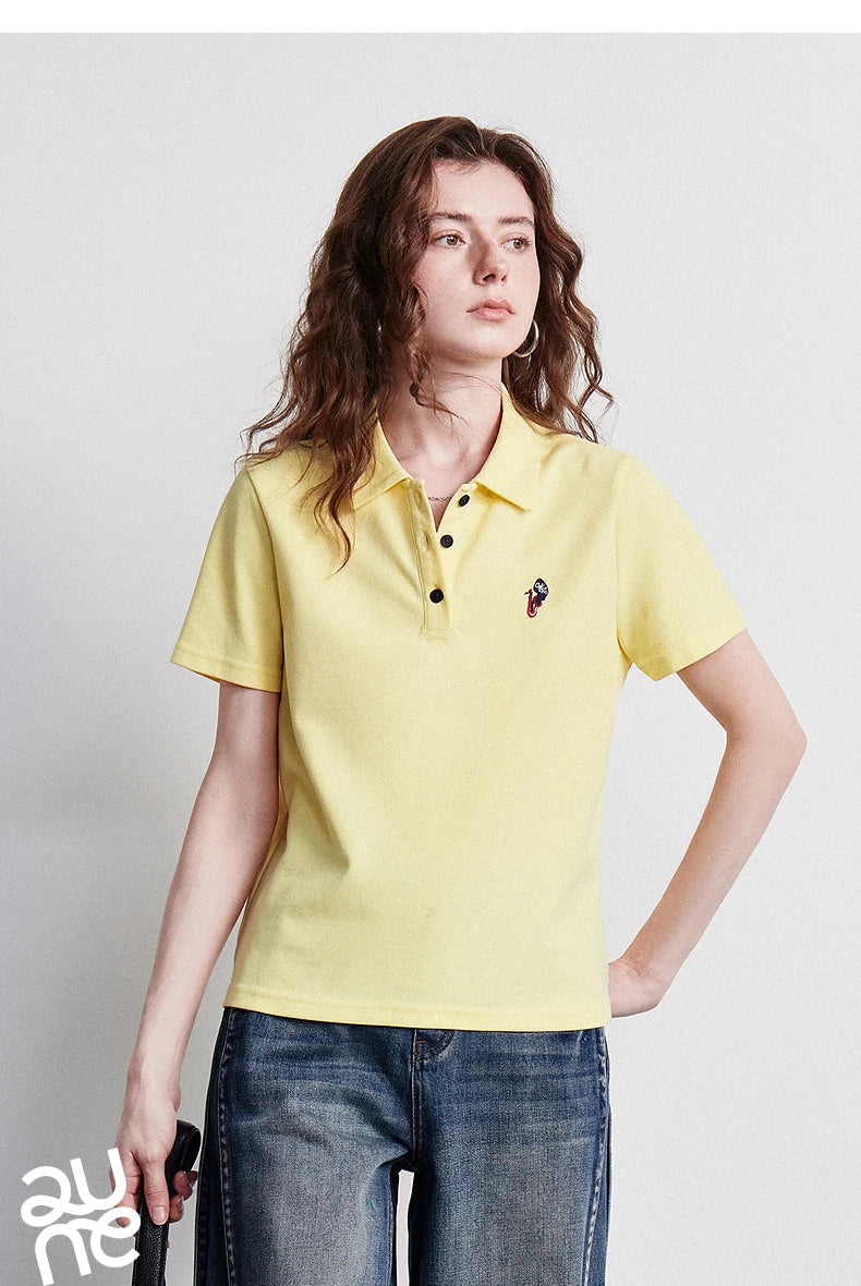 TOYOUTH Women Polo Shirt 2026 Summer New Breathable Short Sleeve Versatile Pullover Tops