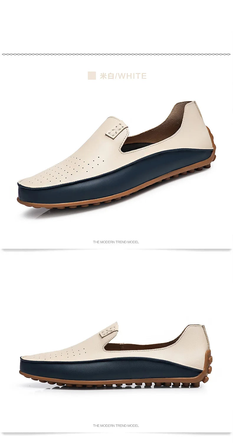 Summer Men Casual Flats Fashion Genuine Leather Soft Moccasins Brand Loafers High Quality Breathable Men Dress Shoes Size 36-47