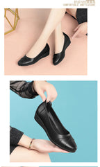 Women Fashion Light Weight Wedge Heel Comfort Spring Autumn Shoes Casual Sweet  Black Leather Soft Bottom Flat Shoes