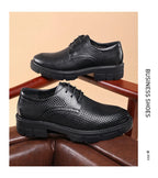 New Men Hollow Summer Platform High Heel 5/8/10 CM Height Growth Formal Men Derby Leather Shoes Man Wedding Dress Shoes Elevator