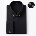 Men's Empire Neck French Cufflink Shirt Slim Fit Business Dress Assorted Cufflinks Lead Needle Large Tip Neck Men's White Shirt
