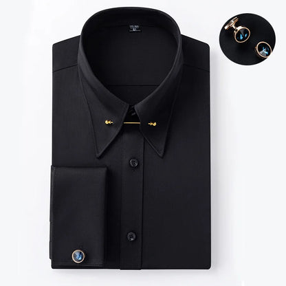 Men's Empire Neck French Cufflink Shirt Slim Fit Business Dress Assorted Cufflinks Lead Needle Large Tip Neck Men's White Shirt