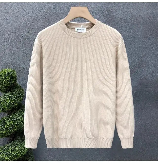Korean Style Men's Sweater Vertical Stripes Round Neck Pullovers High Quality Inner Soft Knitted Fashion Versatile Undershirt