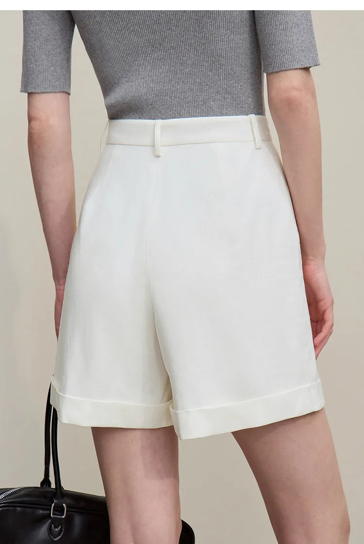 Amii Women's Shorts 2026 Summer New Rolled Casual Cotton Pants Cuffed Hem Solid Color Versatile Basic Woman Clothes 12622140