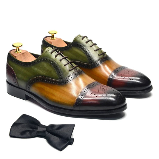 Luxury Italian Men's Wedding Dress Shoes Genuine Leather Cap Toe Lace-up Oxfords Lace-up Brogue Black Business Formal Shoes Man