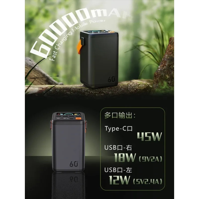 45W 60000mAh Fast Charging Power Bank Large Capacity Safe Portable Power Supply for Camping and Emergency Energy Storage