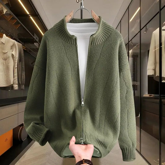 2026 Autumn Men's High Quality Comfortable Loose Solid Color Knitted Cardigan jacket Men's Fashion Trend Casual Sweater men