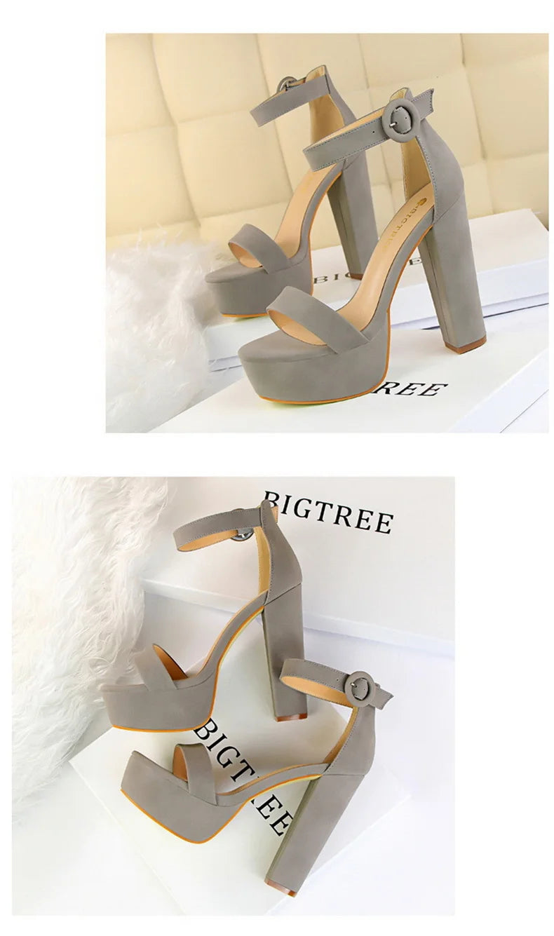 New Fashion Simple Comfort Women Platform High Heels Sandals Summer Peep Toe Party Wedding Pumps Buckle Slimming Shoes