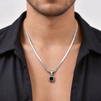Vnox Geometric Square Natural Stone Pendant Necklace for Men, Gold Silver Color Stainless Steel Blade Chain, Trendy Jewelry Gift