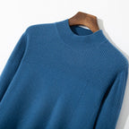 Autumn and winter new 100% pure wool men's semi-turtle neck loose knit solid color Joker casual knit bottoming shirt.