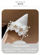 French Bride Gold Wedding Shoes spring women Thin Heel Pointed Shallow Mouth Flower Rhinodrill High Heels  Fashion Sandals