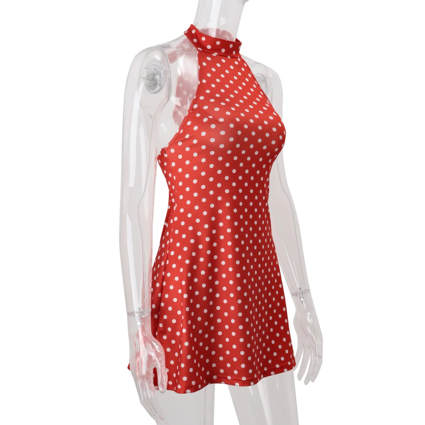 Polka Dot Elegant Off Shoulder Sleeveless Backless High Waist Halter Mini Dress Y2K Summer Fashion Club Party Vestidos
