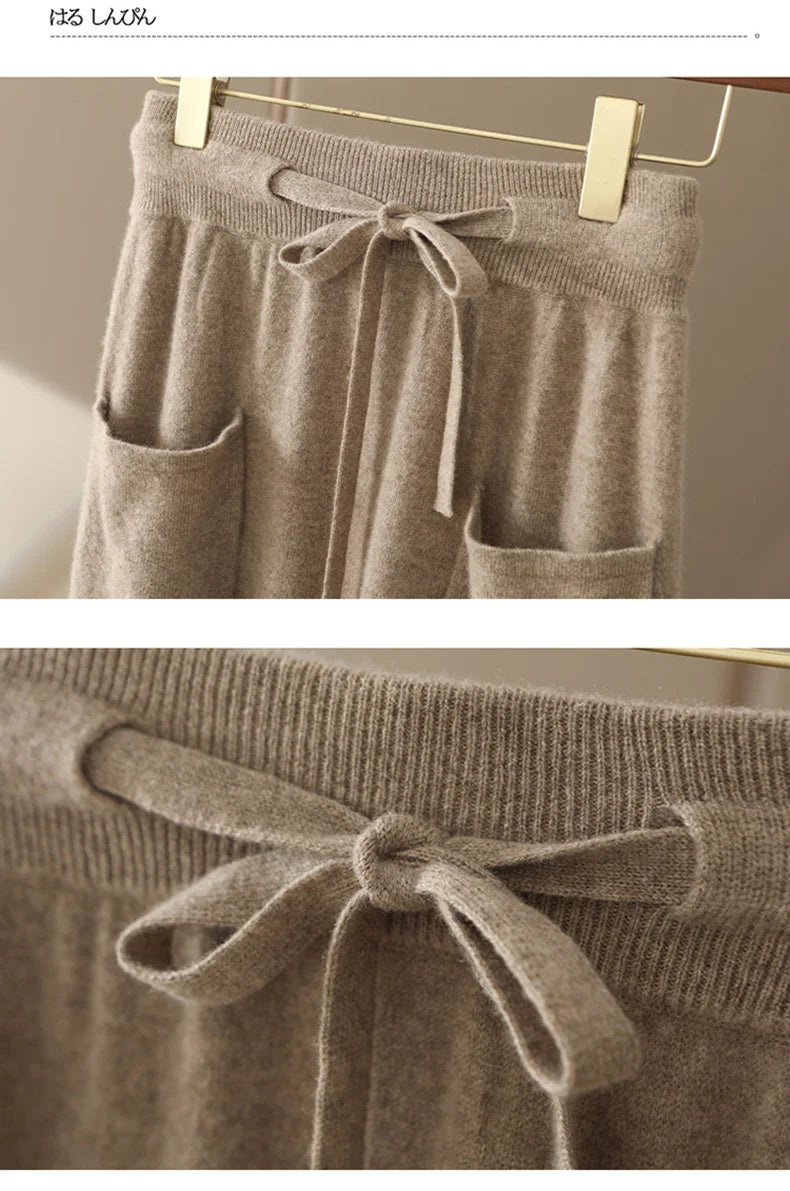 Autumn And Winter100% Pure Wool Skirt Women's Long Pocket Small A Skirt High Waist Slim Cashmere Knit A-Line Skirt