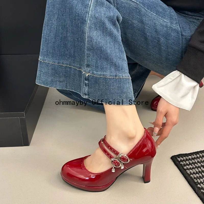 Thin High Heel Women Mary Jane Shoes Concise Shallow Belt Buckle Shoes Spring Autumn Ladies Elegant Wedding Dancing Pumps