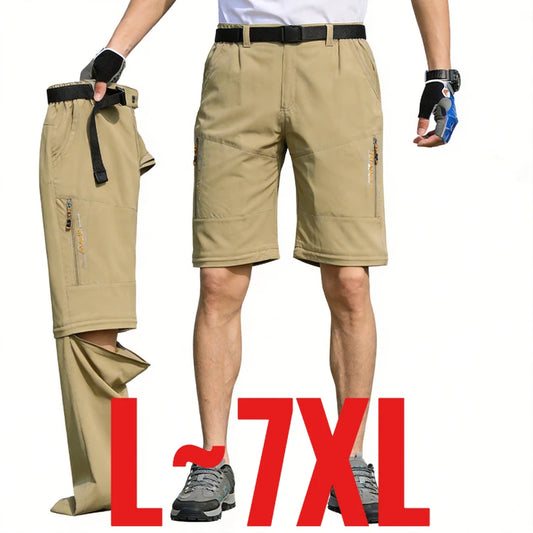 Men's 2 in 1 Convertible Hiking Pant Quick Dry Elastic Outdoor Running Cargo Trouser Summer Waterproof Fishing Camping Plus Size