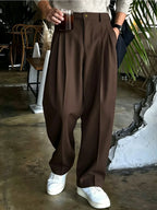 Men Double Pleated Wide Leg Suit Pants Korean Clean Fit Draped Slacks Loose Baggy Trousers Business Office Casual Streetwear  Pa
