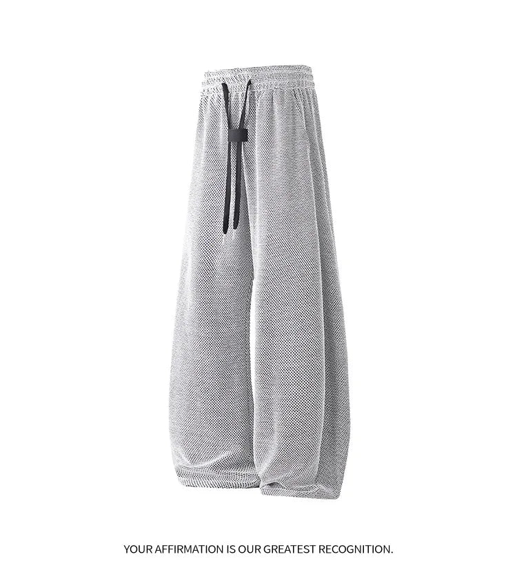 Men's Mesh Jogger Pants Wide Leg Drawstring Elastic Waist Baggy Curved Sweatpants Athletic  Relaxed Fit Casual Lantern Pants