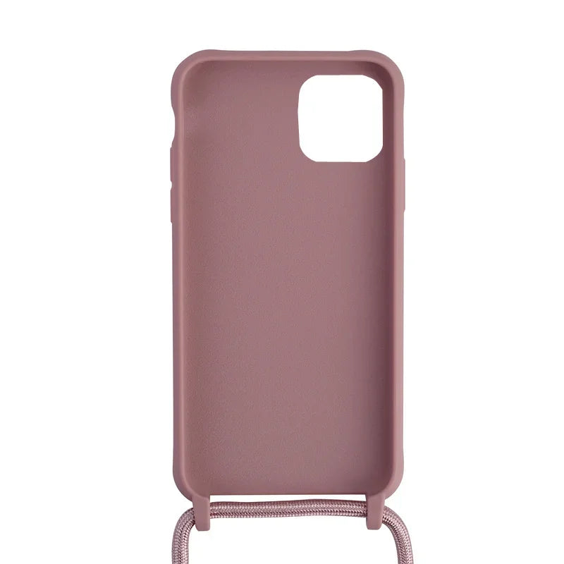 Crossbody Strap Lanyard Silicone Phone Case For iPhone 16 15 14 13 12 Mini 11 Pro Max Plus Candy Color Soft TPU Back Cover
