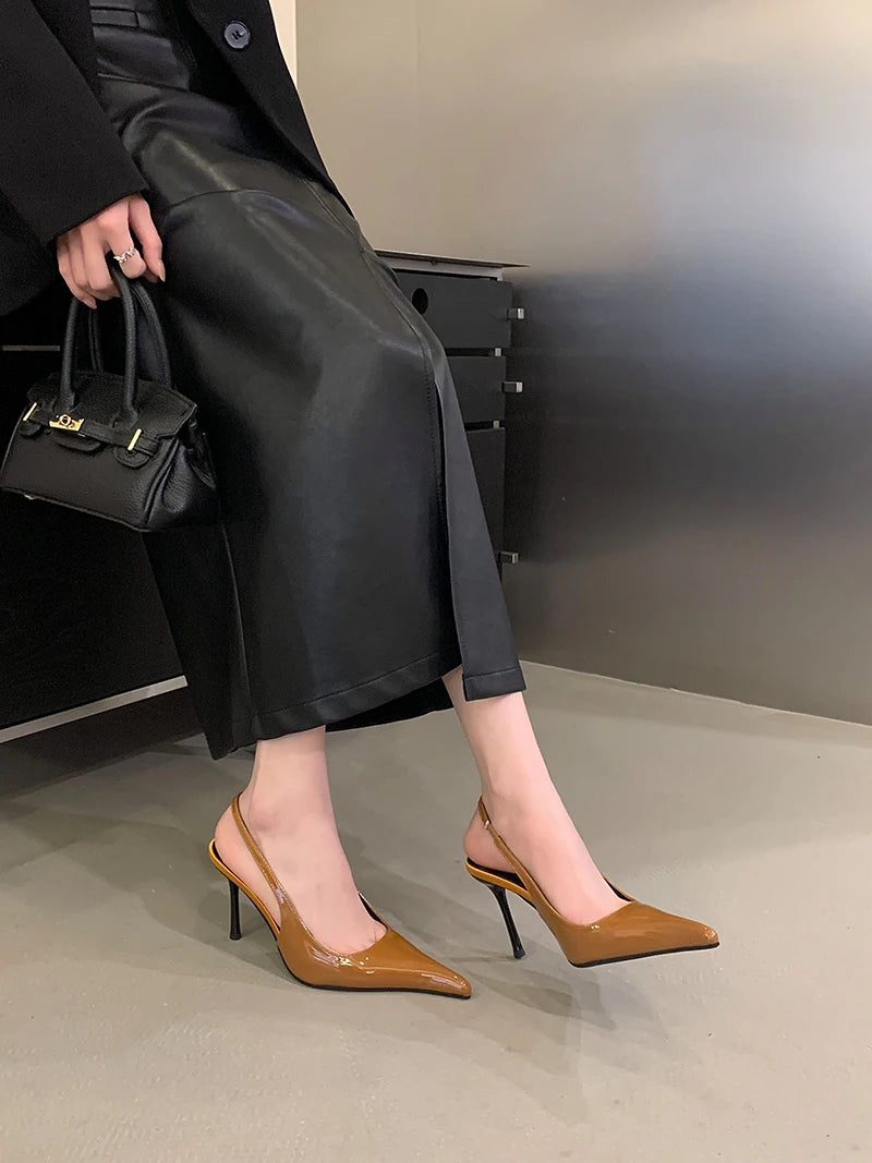Women's Designer Heels Patent Leather Pointed Toe Sculptural Thin High Heels Sandals Pumps Runway Chic Luxury Party Dress Shoes