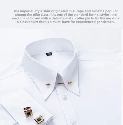Men's Empire Neck French Cufflink Shirt Slim Fit Business Dress Assorted Cufflinks Lead Needle Large Tip Neck Men's White Shirt