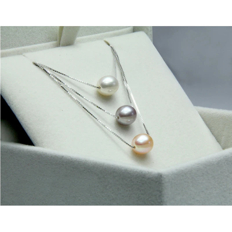 Wedding Real Black Natural Freshwater Pearl Necklace,925 Sterling Silver Pearl Pendant Wife Mother Birthday Gift White Grey