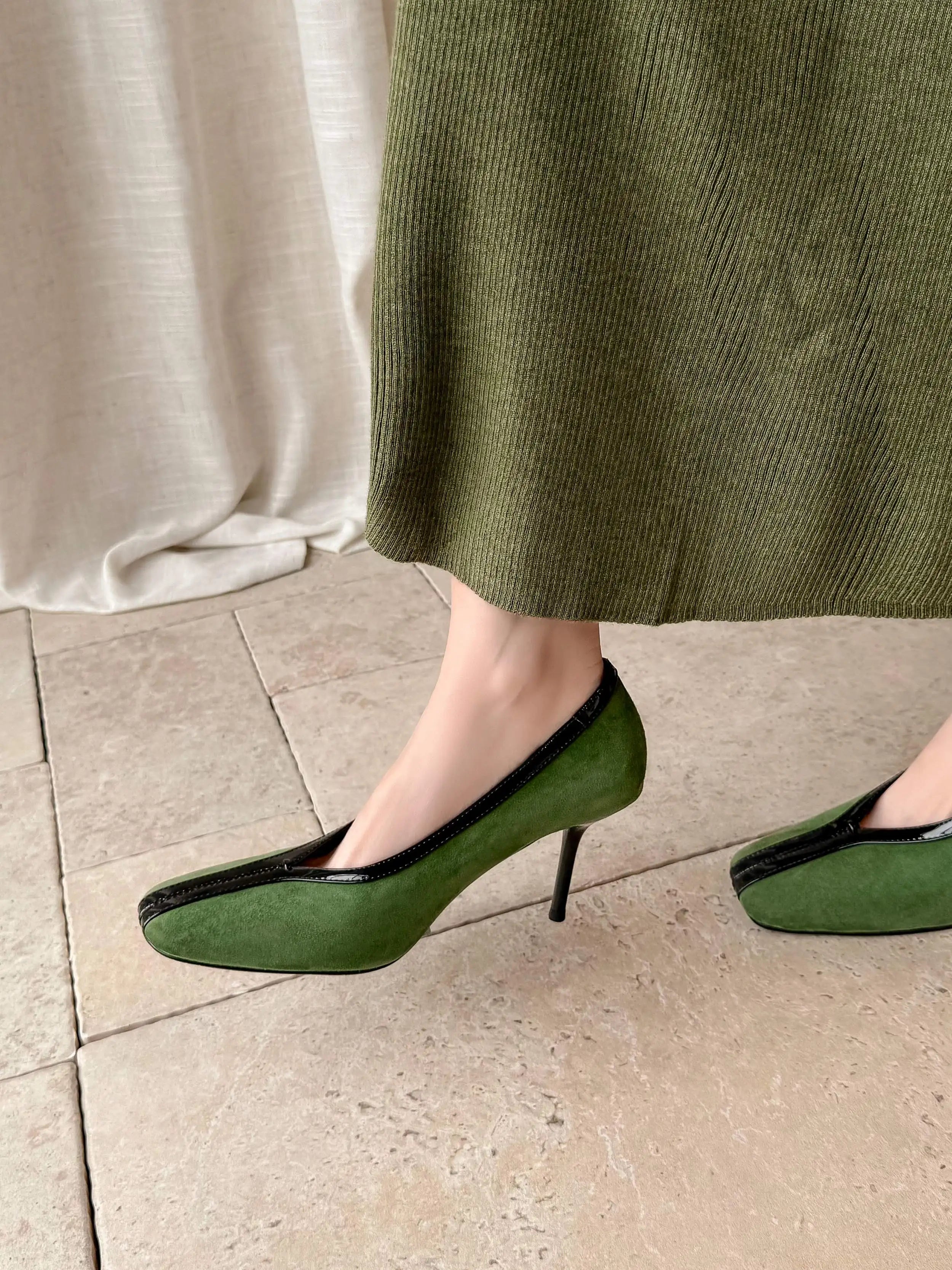 Krazing Pot Superstar Kid Suede Shallow Square Toe High Heels Spring Autumn Shoes Office Lady Party Wedding Dress Women Pumps