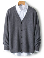 100% Pure Wool Sweater Autumn Winter New Men's Cardigan V-Neck Buckle Jacket Loose Casual Cashmere Knitted Sweater Long Sleeveds