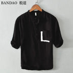 Chinese Style Spring and Summer Loose High-end Men's Linen Short-sleeved Cotton Linen Casual Breathable Shirt Collar T-shirt