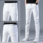 Men's Solid Color Jeans Slim Fit Small Leg Casual Classic White Black Spring Summer Thin Version