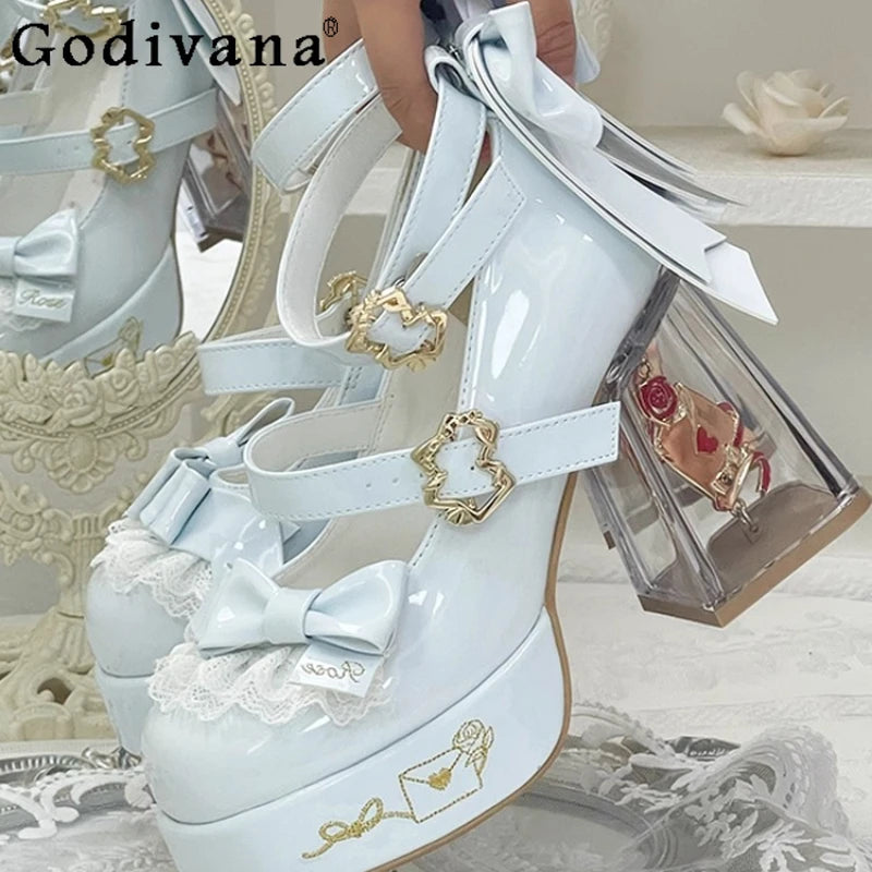 Original Design Lolita High Heeled Shoes Women Round Head Thick Sole Cute Shoes Female Versatile Elegant Mary Jane Pumps