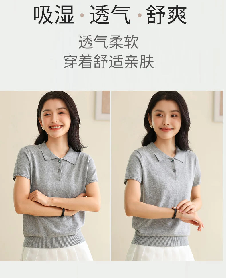 100% Cotton Women POLO Collar Casual Top T-shirt luxury designer clothing woman plus size clearance sale