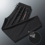 Men's Summer Ice Silk Jogger Sweatpants Zipper Pockets Breathable Running Gym Workout Athletic Mesh Pants Drawstring Design