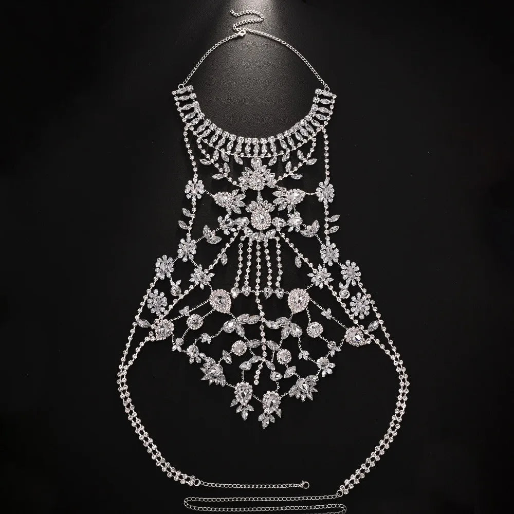 New Arrival Exaggerated Rhinestone Body Chain Fashion Evening Party Shiny Chest Chain Accessories Women Body Chain Jewelry