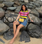 KONDALA Trendy Contrasting Colors Striped Tops Women Casual High Street Polo Shirts 2026 Summer Fashion Holiday Chic Knitted Top