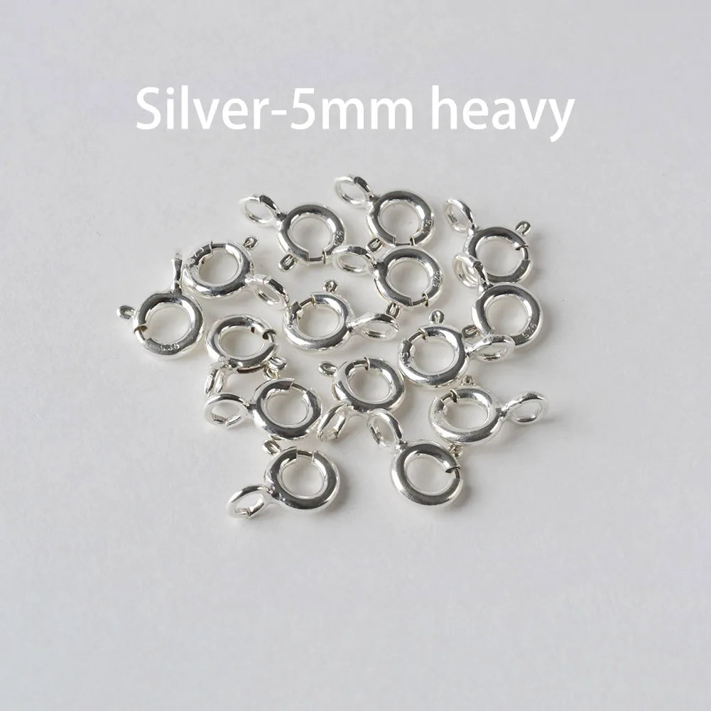 925 Sterling Silver Spring Ring Clasp with Open Jump Ring, 5-8mm Spring Ring Clasps with Open Ring For Jewelry Making Findings