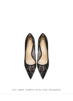 Black lace high heels for women, 2026 new slim heel pointed sexy versatile French spring and summer breathable single shoes