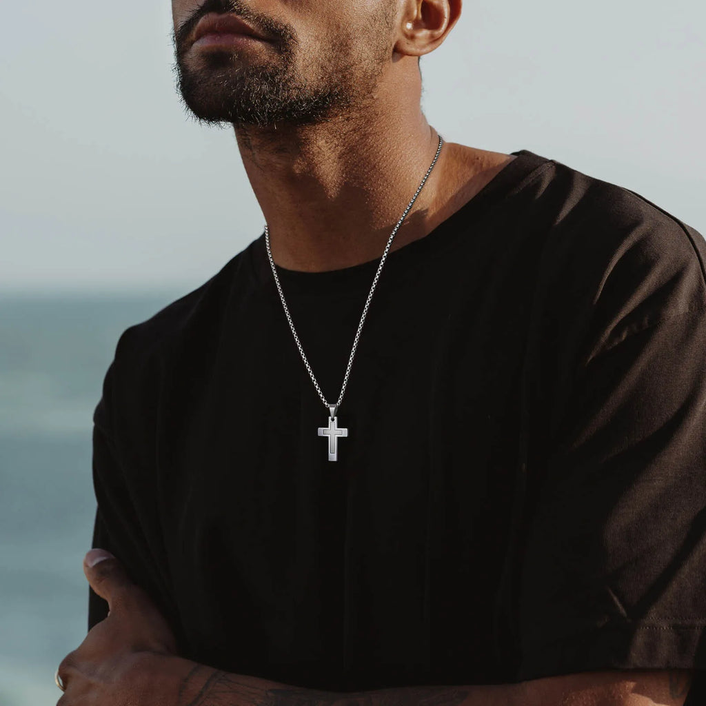 Cross Pendant Necklaces for Men Boys,Waterproof Stainless Steel Necklace,Christian Religious Faith Prayer Jewelry Gift