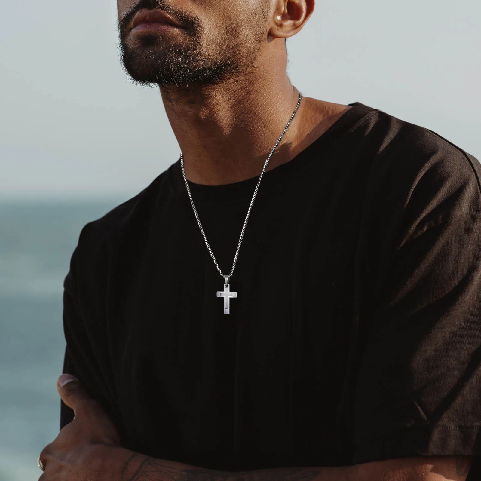 Cross Pendant Necklaces for Men Boys,Waterproof Stainless Steel Necklace,Christian Religious Faith Prayer Jewelry Gift
