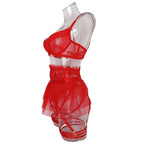 Toucheart 4 Piece Set Sexy Lingerie Set Lace Perspective Bra Women Mesh Patchwork Ruffled Skirt Garter Socks Sexy Underwear Suit