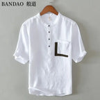Chinese Style Spring and Summer Loose High-end Men's Linen Short-sleeved Cotton Linen Casual Breathable Shirt Collar T-shirt