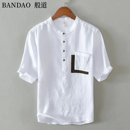 Chinese Style Spring and Summer Loose High-end Men's Linen Short-sleeved Cotton Linen Casual Breathable Shirt Collar T-shirt