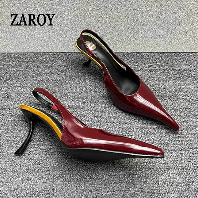 Women's Designer Heels Patent Leather Pointed Toe Sculptural Thin High Heels Sandals Pumps Runway Chic Luxury Party Dress Shoes