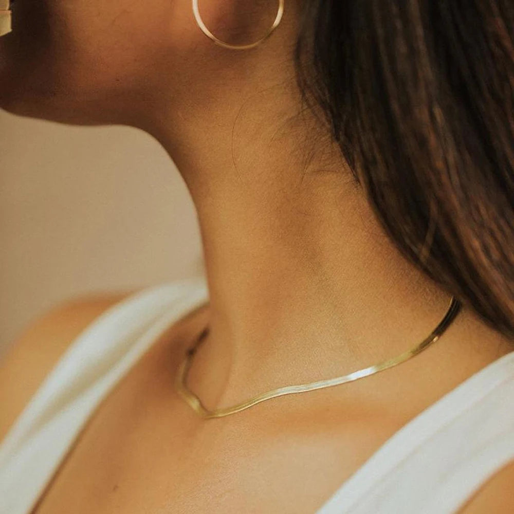 SUNIBI Stainless Steel Snake Chain Necklace for Woman Gifts Choker Herringbone Gold Color Necklaces Women Jewelry Wholesale