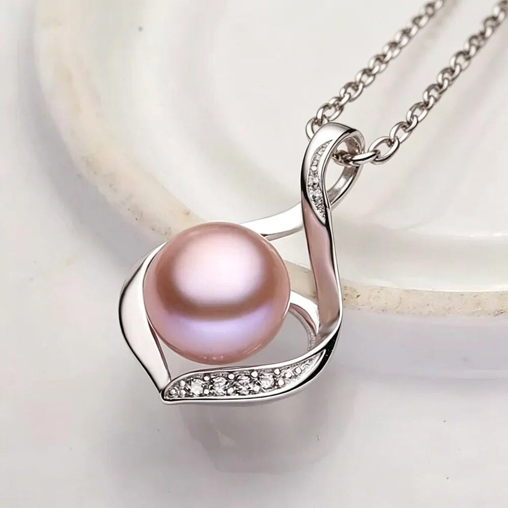 Real Natural Freshwater Black Pearl Pendant Women,Cute 925 Silver Pearl Necklace Mother Wife Birthday Gift White Pink